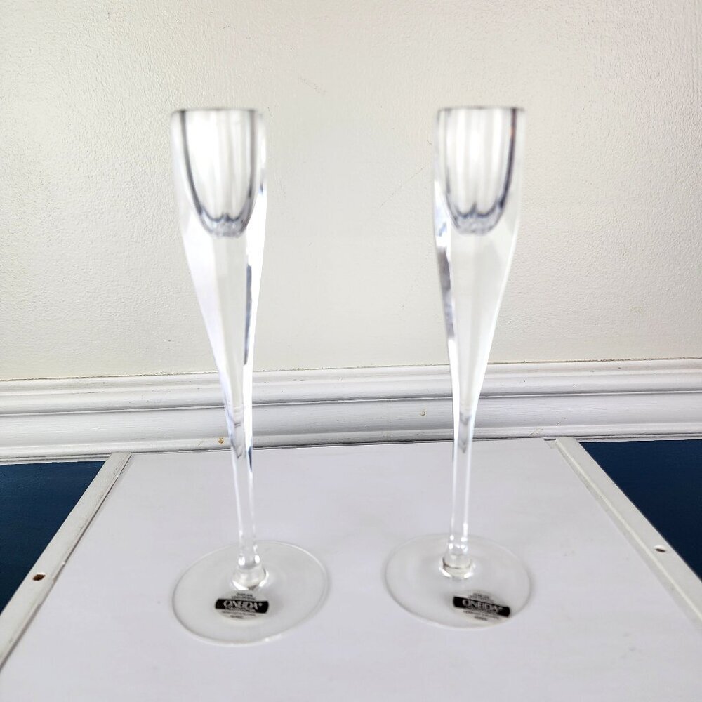 Oneida Ltd Collection Lead Crystal Hand Cut Blown Taper Candleholders NWT